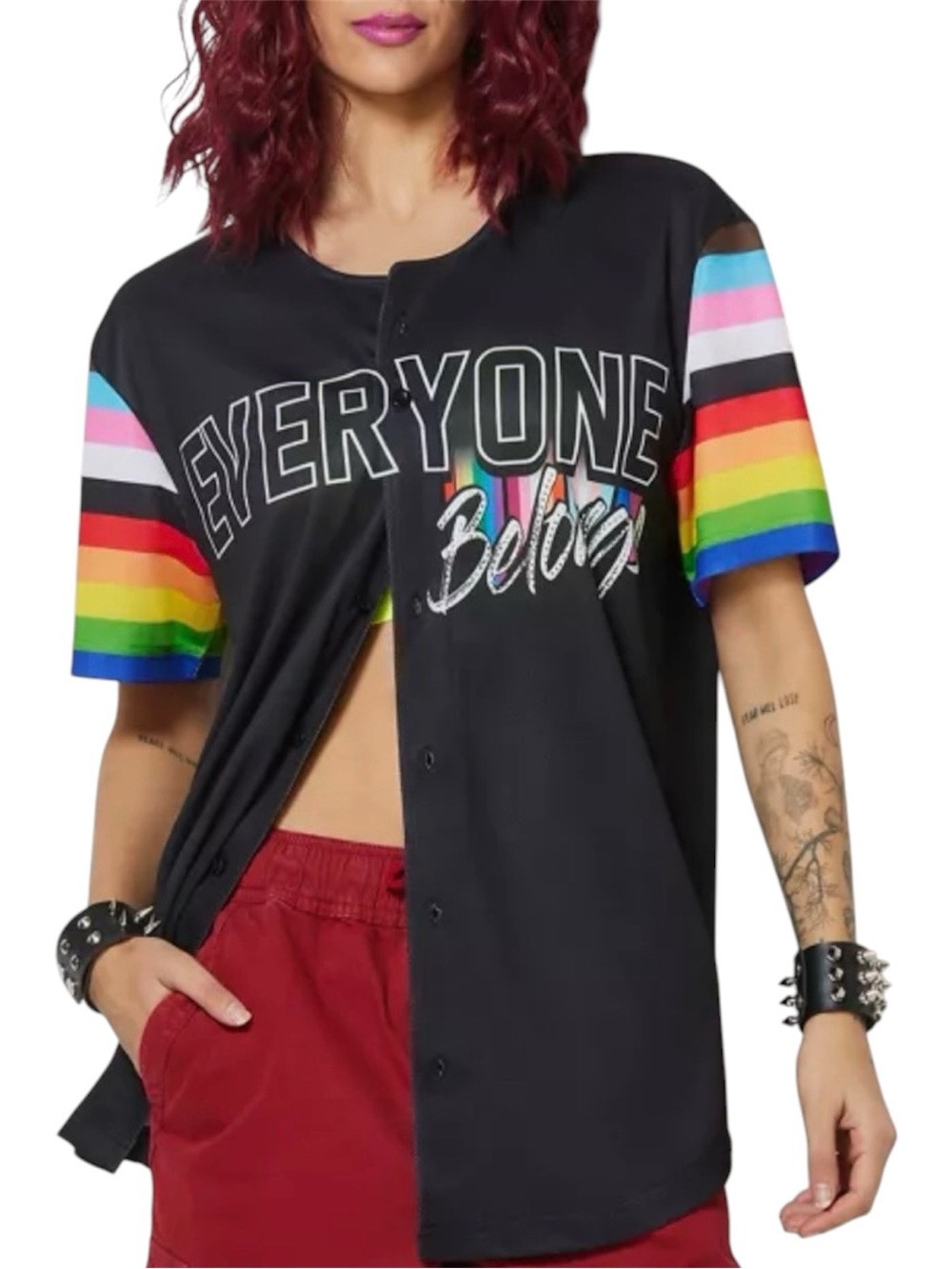 Pride "Everyone Belongs" Bling Rainbow Print Baseball Jersey - Size Medium - NWT - Picture 5 of 8